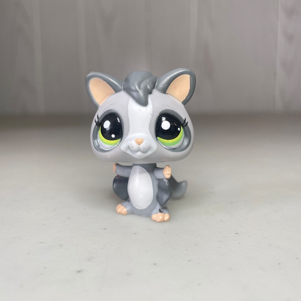 Littlest Pet Shop LPS 214 Sugar Glider Grey Green Eyes Vintage Hasbro Figure